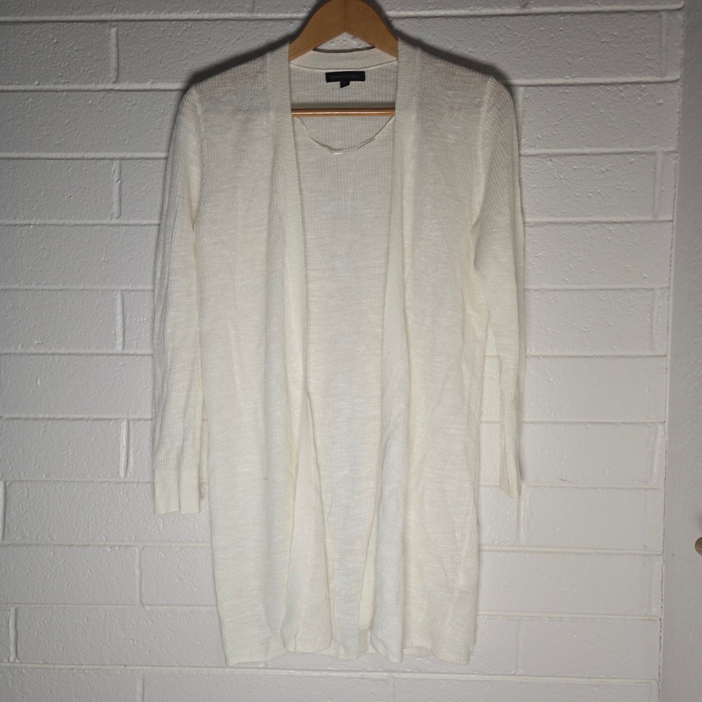 Banana Republic Cardigan Medium White Linen Blend Open Front Longline Minimalist